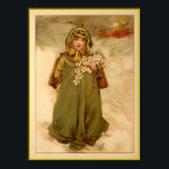 Poster Christmas Roses<br><div class="desc">A vintage print of a young girl beautifully dressed for a snowy,  winter day and carrying a spray of white roses.</div>