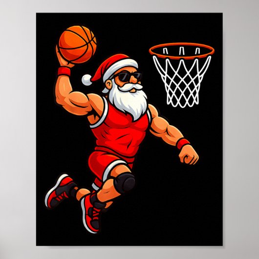 Poster Christmas Santa Basketball Player Dunking Basketba (Devant)