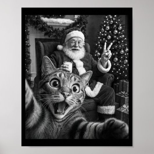 Poster Christmas Santa Claus Merry X-mas Funny Cat Selfie (Devant)