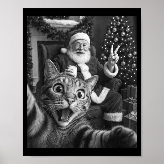 Poster Christmas Santa Claus Merry X-mas Funny Cat Selfie (Devant)