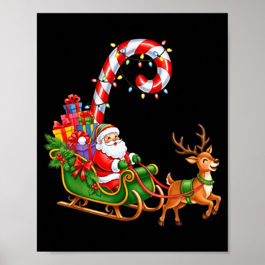 Poster Christmas Santa Claus Riding Reindeer Lights Men W (Devant)