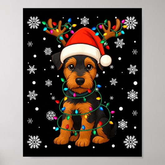 Poster Christmas Santa Hat Reindeer Airedale Terrier Love (Devant)