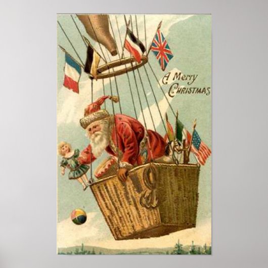 Poster Christmas Santa in Hot Air Balloon (Devant)