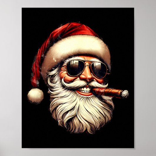 Poster Christmas Santa Smoking Cigar With Sungl Cigar Smo (Devant)
