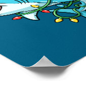 Poster Christmas Shark Santa Hat Wrapped In Lights Funny  (Coin)