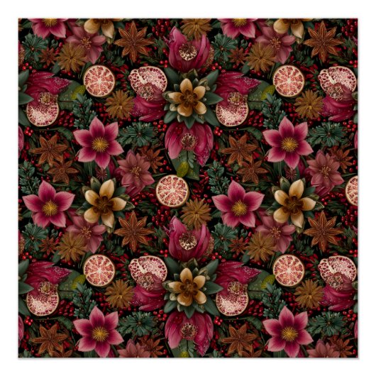 Poster Christmas Spice & Floral Botanical Pattern (Devant)
