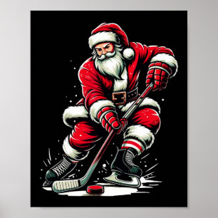 Poster Christmas Sports Père Noël joue au hockey sur glac