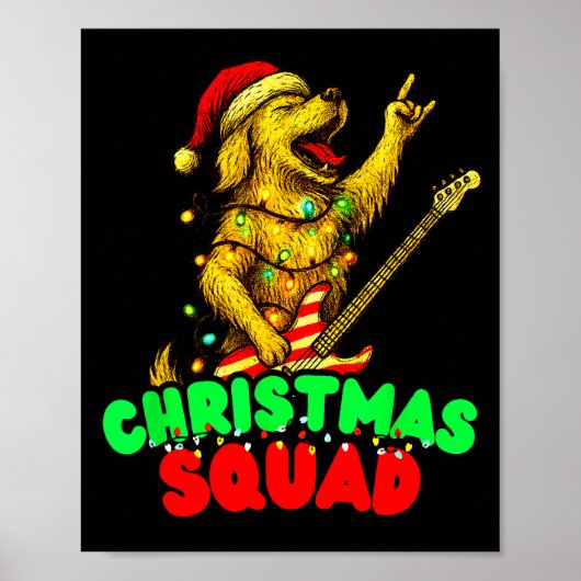 Poster Christmas Squad Golden Retriever Dog Playing Guita (Devant)