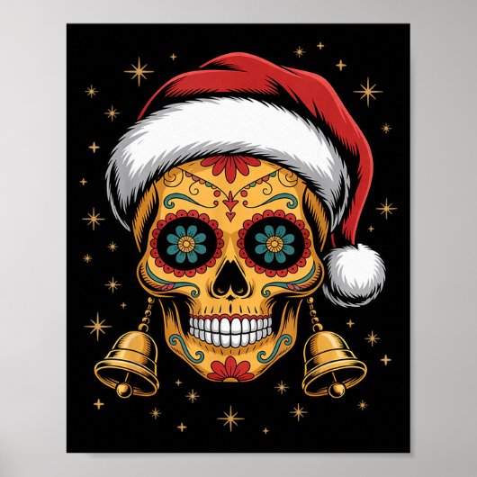 Poster Christmas Sugar Skull Art Woman Santa Hat Festive (Devant)