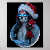 Poster Christmas Sugar Skull Art Woman Santa Hat Festive (Devant)