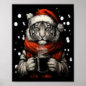 Poster Christmas Tiger With Santa Hat Coffee Lover Funny  (Devant)