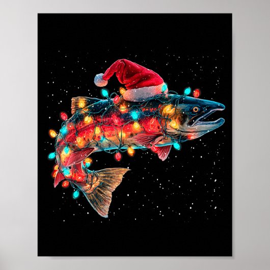 Poster Christmas Trout Fish Funny Fishing Santa Hat Light (Devant)