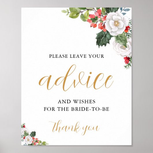 Poster Christmas Winter Bridal Shower Advice Card (Devant)