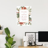 Poster Christmas Winter Red Bridal Shower Welcome Sign (Bureau à domicile)