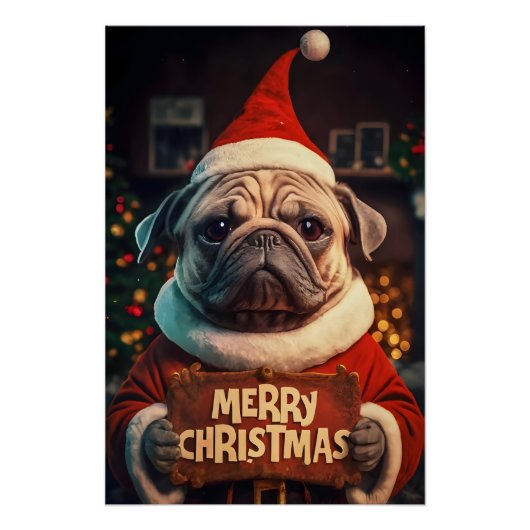 Poster Christmas with Pug (Devant)