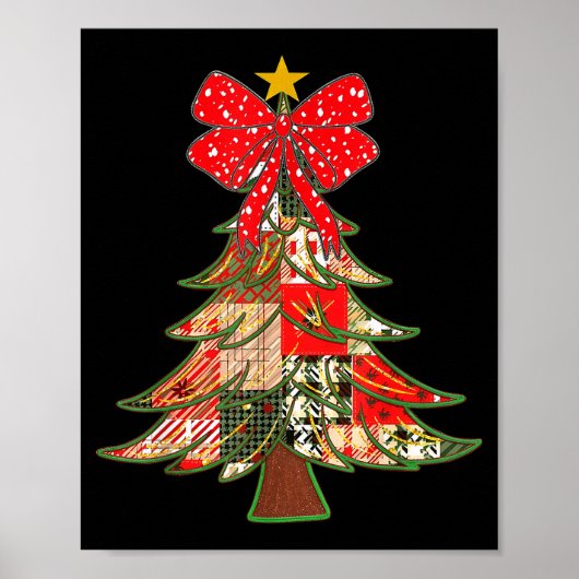 Poster Christmas Xmas Tree Patchwork Coquette Bow Pajamas (Devant)