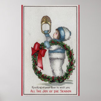 Poster ChristmasKid Holding Wreath Knocking