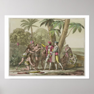Poster Christophe Colomb (1451-1506) avec Amérindiens