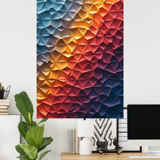Poster Chroma Fold: Geometric Prism Gradient Abstract Art (Bureau à domicile)