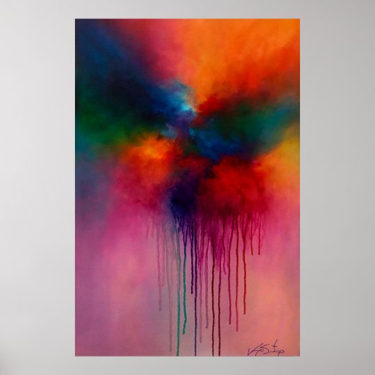 Poster Chromatic Cascade - Abstract Drip Painting (Devant)
