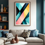 Poster Chromatic Dynamics<br><div class="desc">An explosion of colors and shapes in this modern geometric art. Vibrant tones of turquoise,  pink,  and yellow cross in bold diagonals,  creating depth and energy. Ideal for creative environments seeking modernity and visual impact with clean and sophisticated design.</div>