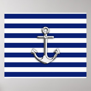 Poster Chrome Anchor on Navy Stripes