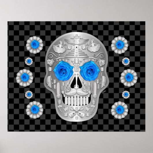 Poster Chrome Calavera (Rose Bleue) (Devant)