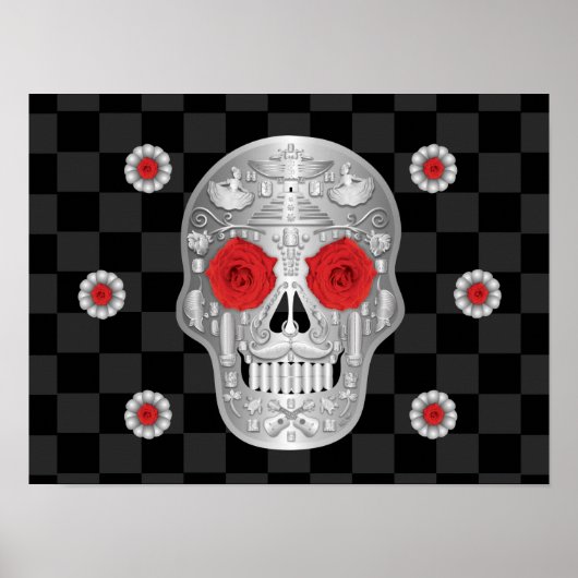 Poster Chrome Calavera (Rose rouge) (Devant)
