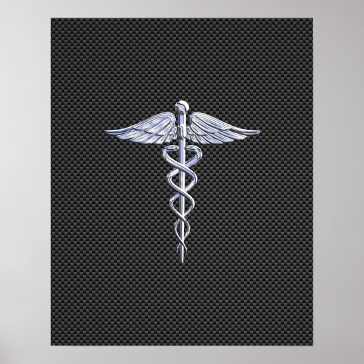 Poster Chrome Comme Caduceus Symbole Médicale Fibre de ca (Devant)