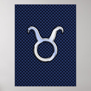 Poster Chrome Comme Taurus Zodiac Signe Bleu Carbone Impr