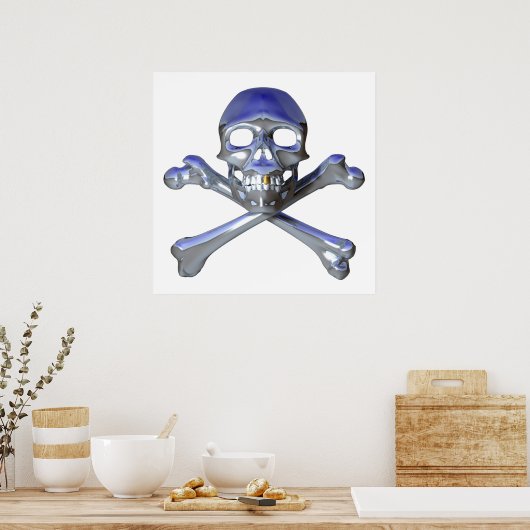 Poster Chrome crâne et os croisés (Cuisine)