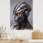 Poster Chrome Cyborg Orange Glow Sci-Fi AI Portrait (Cuisine)