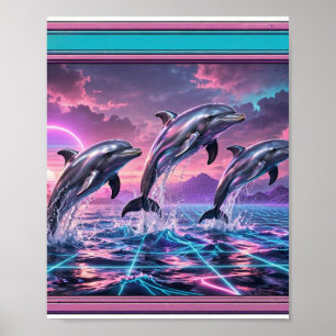 Poster Chrome Dolphins — Vaporwave Océan
