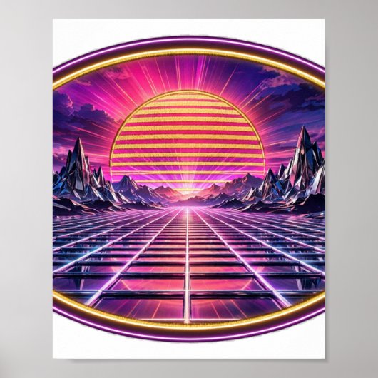 Poster Chrome Horizon — Synthwave Rétro Coucher de soleil (Devant)