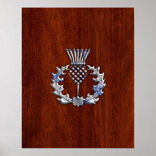 Poster Chrome Like Thistle on Mahogany Wood Style