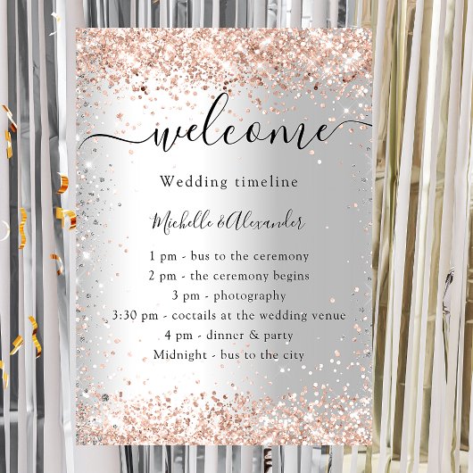 Poster Chronologie du programme de mariage argent rose or