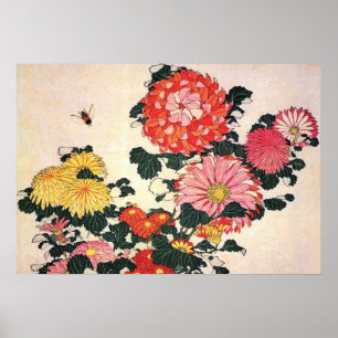 Poster Chrysanthème et taon, Katsushika Hokusai