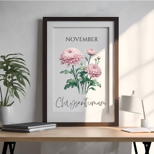 Poster Chrysanthème floral du mois de naissance novembre