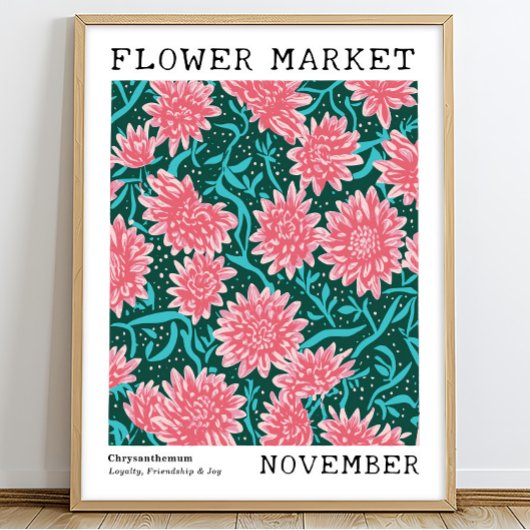Poster Chrysanthème rose Novembre Marché aux fleurs de na