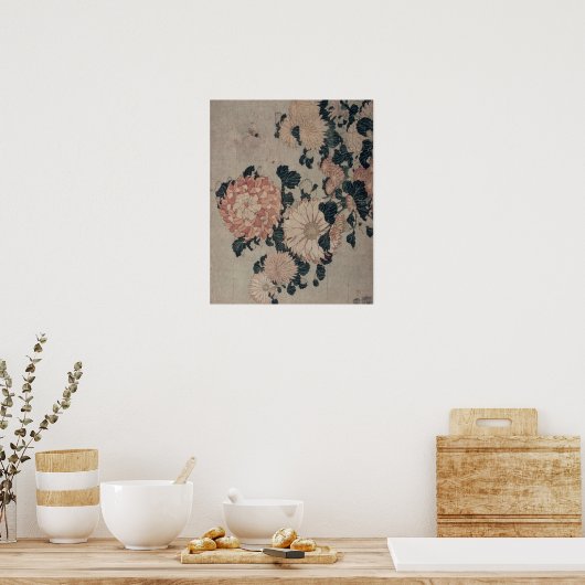 Poster Chrysanthèmes (bloc de bois couleur) (Cuisine)