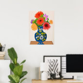 Poster Chrysanthèmes dans un vase chinois bleu (Bureau à domicile)