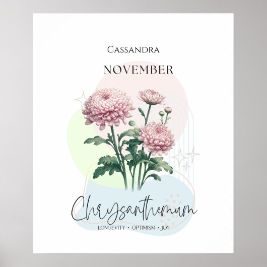 Poster Chrysanthèmes Fleur de naissance pour novembre (Devant)