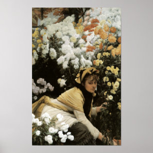 Poster Chrysanthèmes par James Tissot Fine Art Imprimer