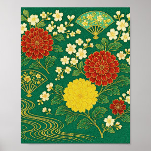 Poster Chrysanthemum Breeze avec des fans d'or