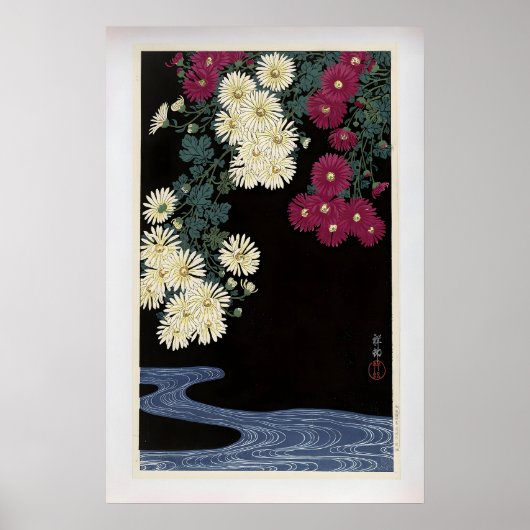Poster Chrysanthemums and Running Water by Ohara Koson (Devant)