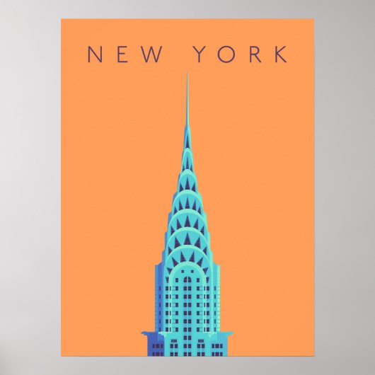 Poster Chrysler Building New York Art Deco - Text Orange (Devant)