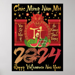 Poster Chuc Mung Nam Moi Bonne Année Vietnamienne 2024