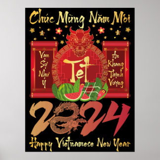 Poster Chuc Mung Nam Moi Bonne Année Vietnamienne 2024
