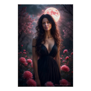 Poster Chuchotements du jardin au clair de lune