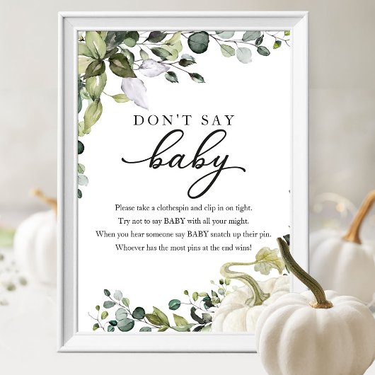 Poster Chute Baby shower verdure Ne pas dire bébé signe